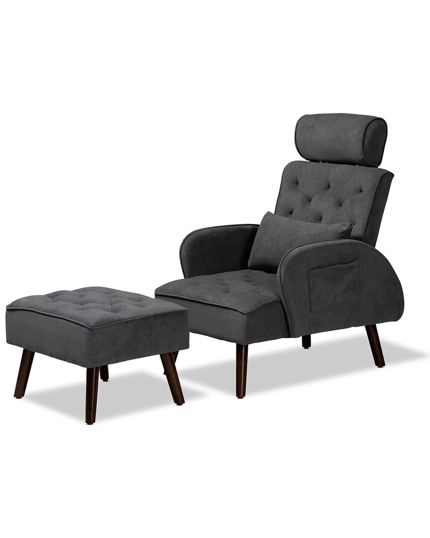 Baxton Studio Haldis Modern Contemporary Velvet 2-piece Lounge Chair Ottoman Set In Grey