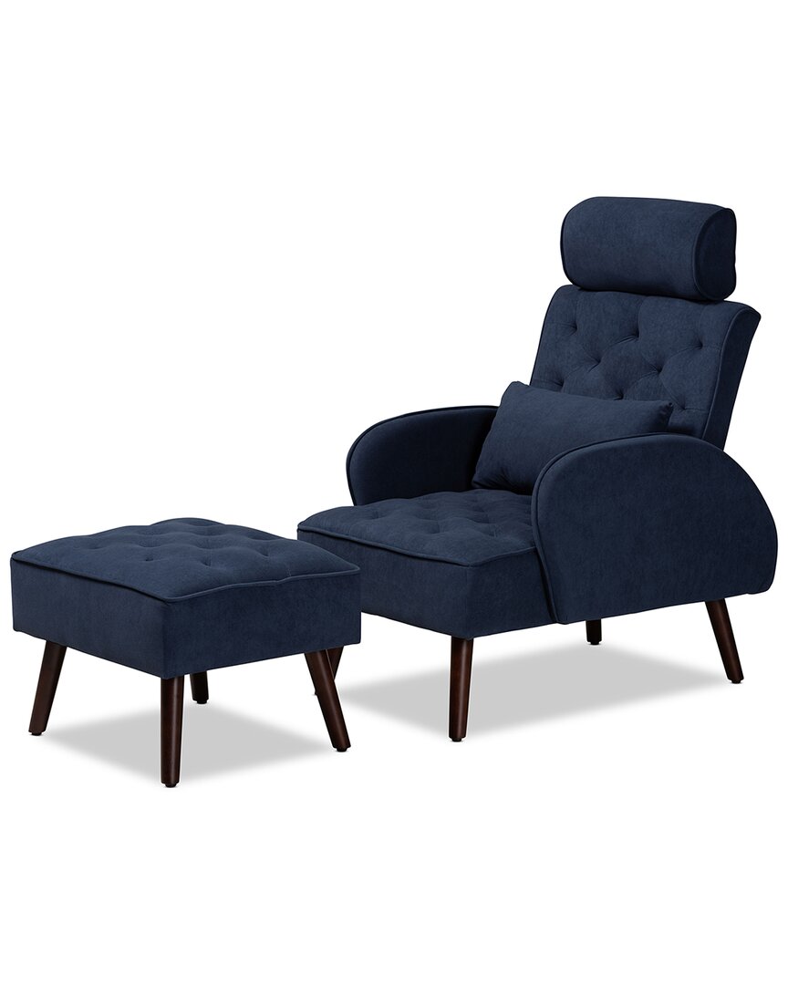 Baxton Studio Haldis Modern Velvet 2pc Lounge Chair Ottoman Set In Blue