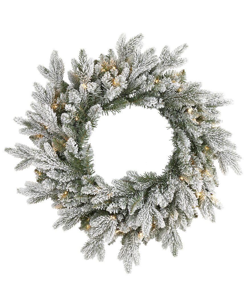 Nearly Natural 24in. Flocked Artificial Christmas Wreath In Green