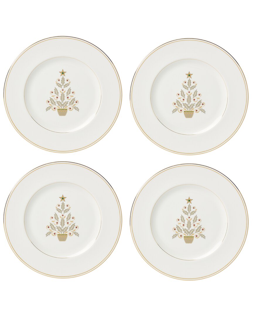 Lenox Set Of 4 Federal Platinum Tree Accent Plates In White