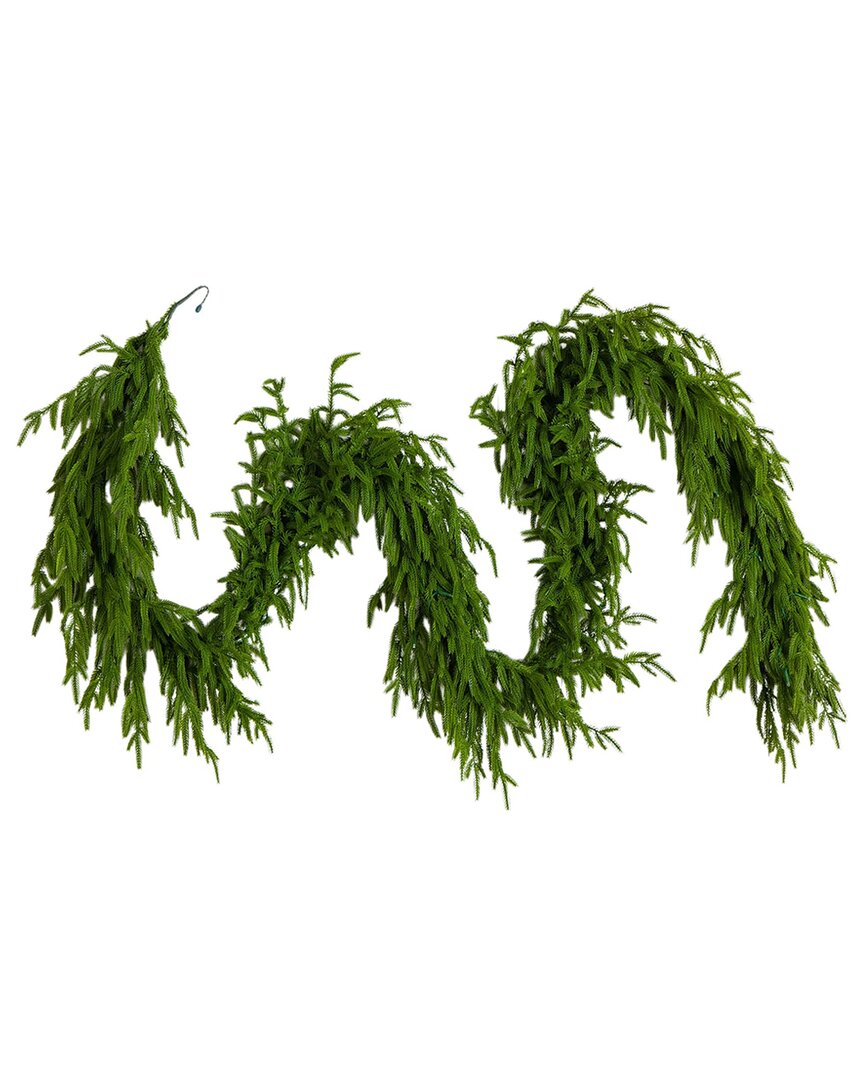 Nearly Natural 9ft. Pre-lit Artificial Real Touch Norfolk Island Pine Garland In Green