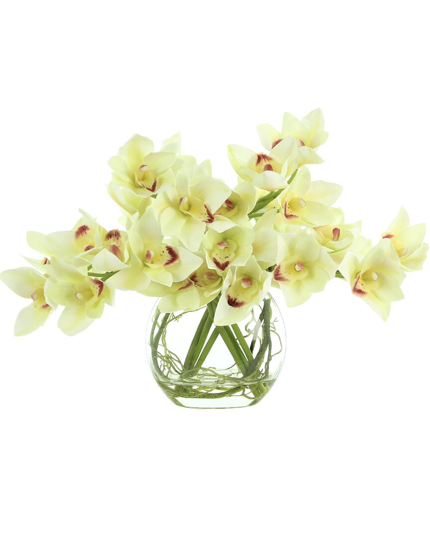 Creative Displays Cymbidium Orchids & Vines In Glass Vase In White
