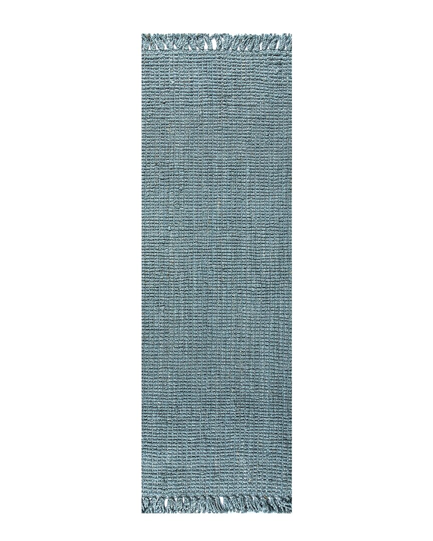 Jonathan Y Pata Hand Woven Chunky Jute With Fringe Area Rug In Blue