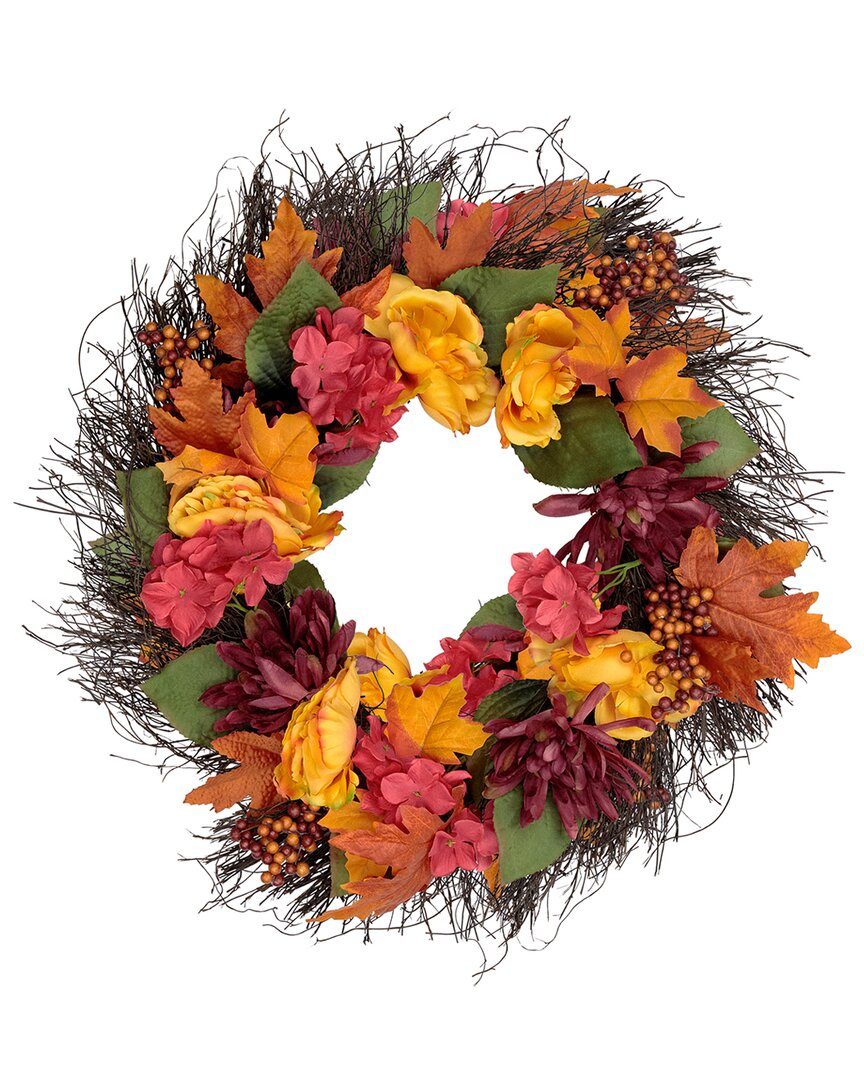 Northlight 24in Peony & Mum Artificial Spring Wreath In Red