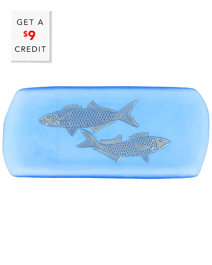 Vietri Isola Medium Glass Serving Tray In Blue