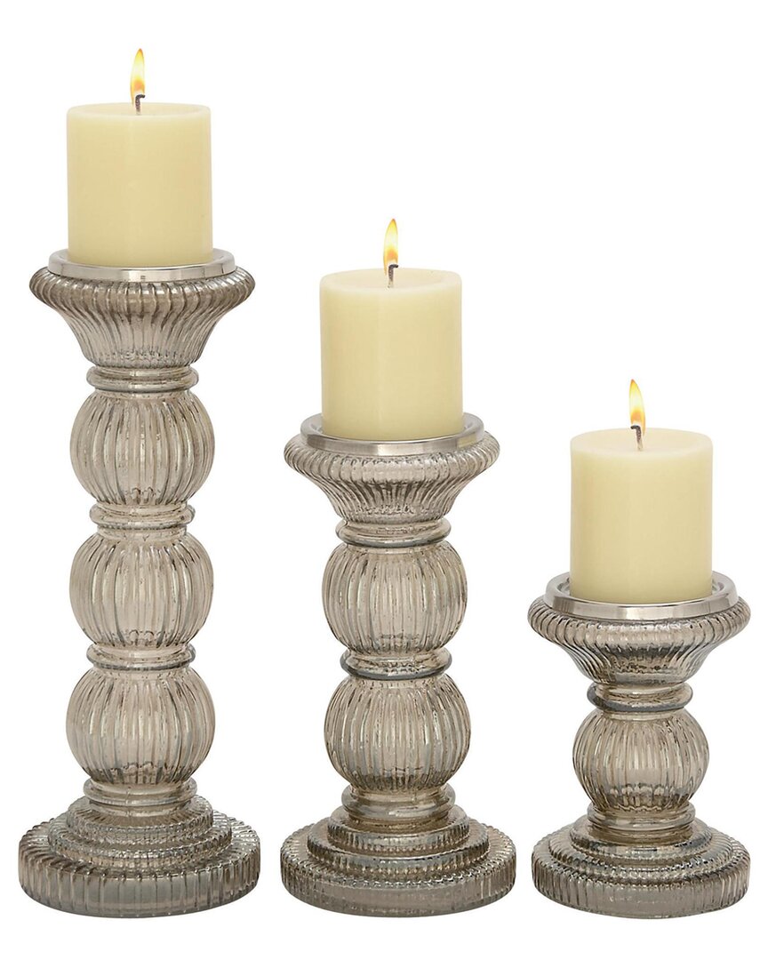 Uma Enterprises The Novogratz Set Of 3 Glass Handmade Turned Pillar Candle Holders