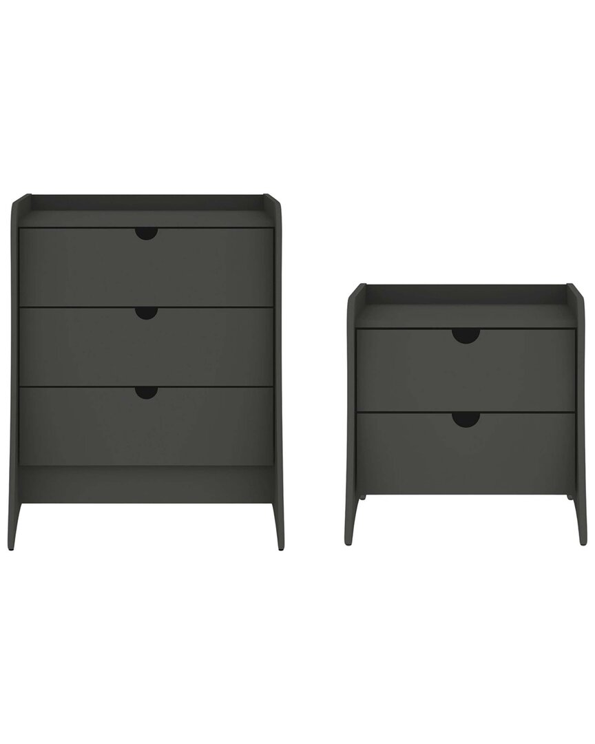 Manhattan Comfort Coney 2pc Mid-century Modern Dresser & Nightstand Set In Grey