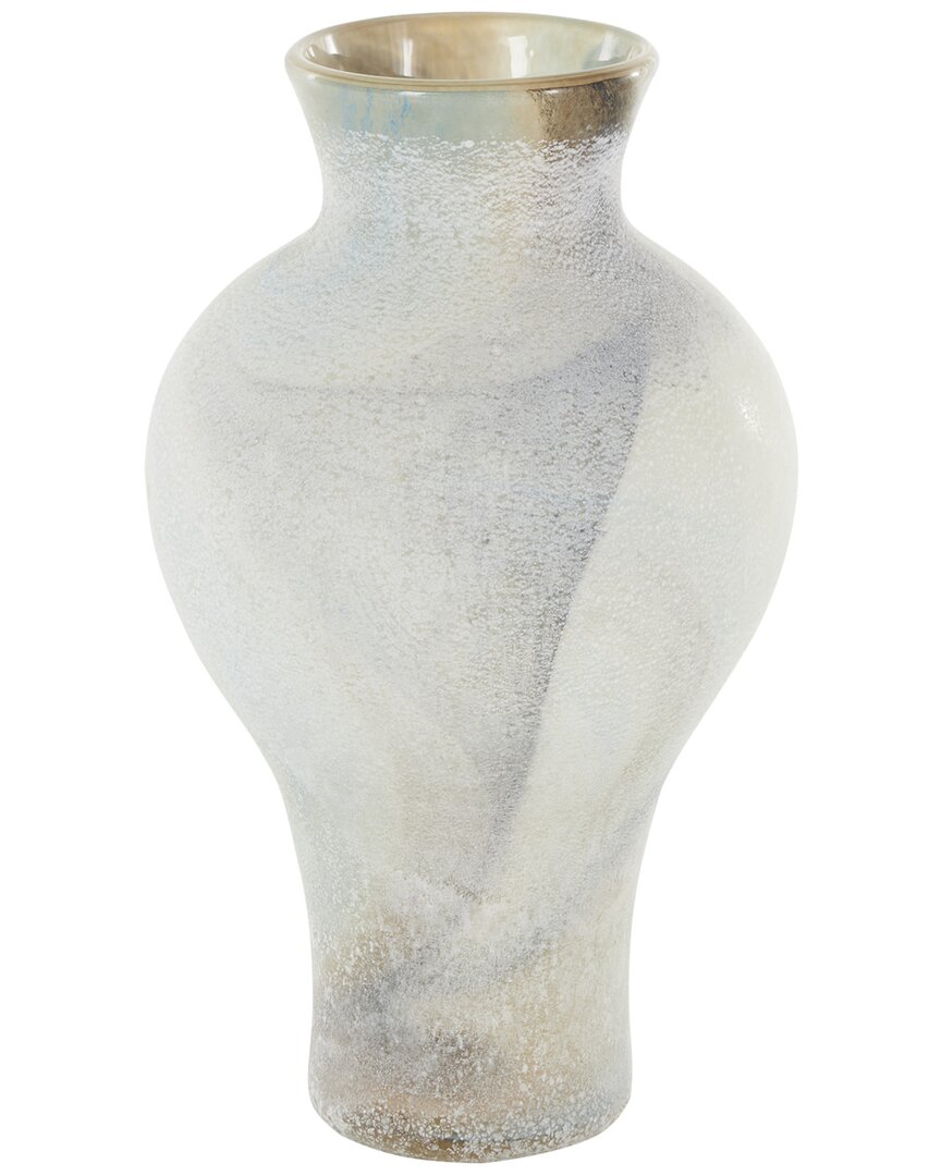 PEYTON LANE PEYTON LANE CREAM GLASS DISTRESSED VASE WITH BLUE & TAN TEXTURING
