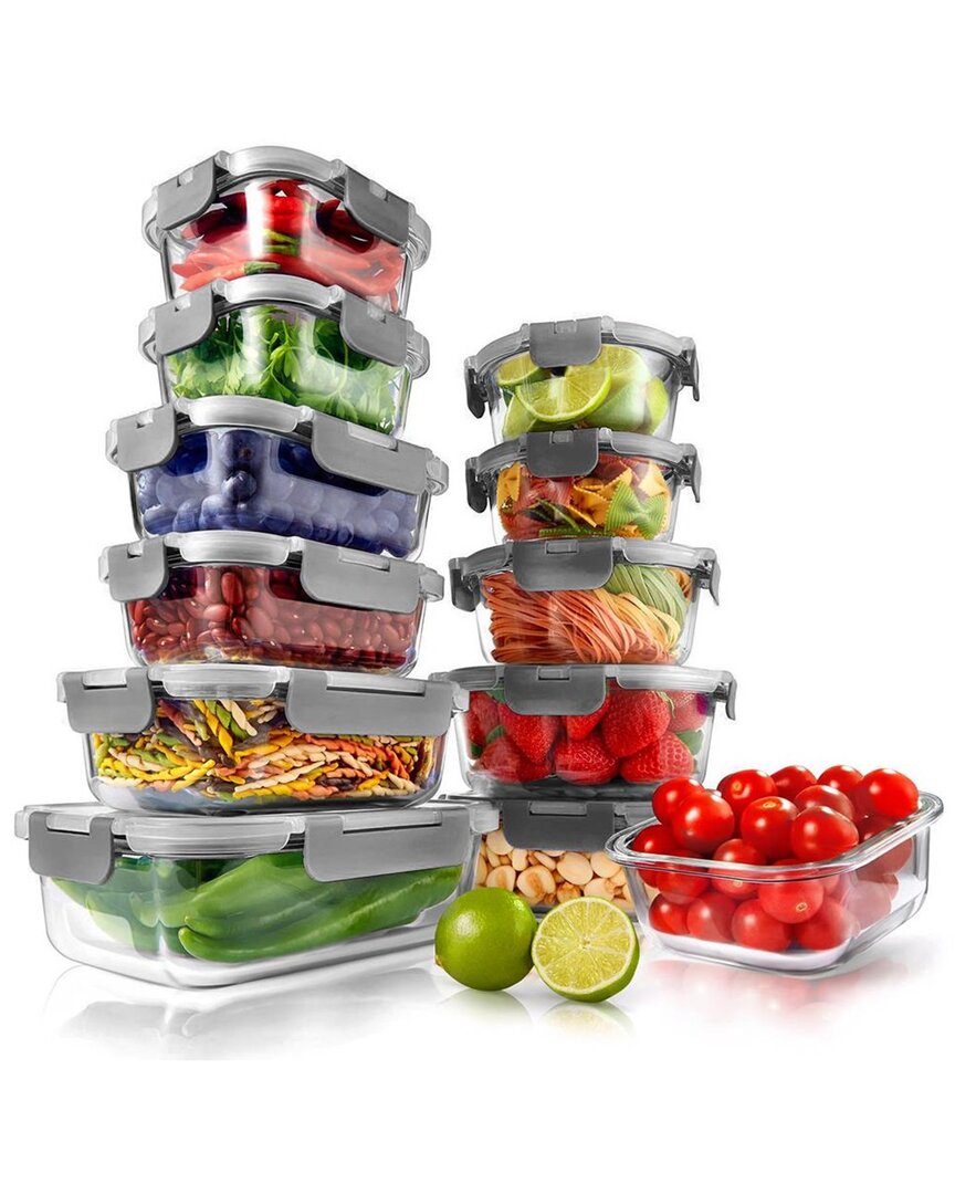 Nutrichef 12pc Grey Glass Container Set In Grey