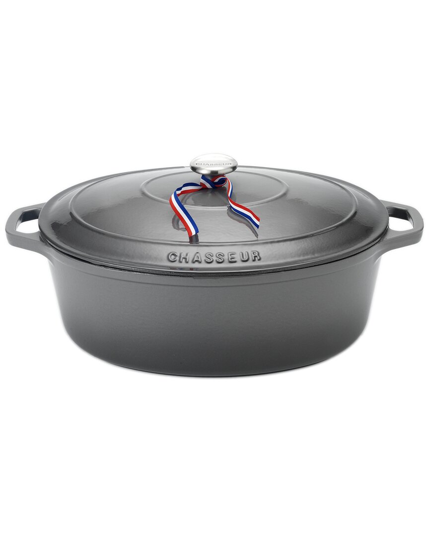 Chasseur 7.25qt French Enameled Cast Iron Oval Dutch Oven In Gray