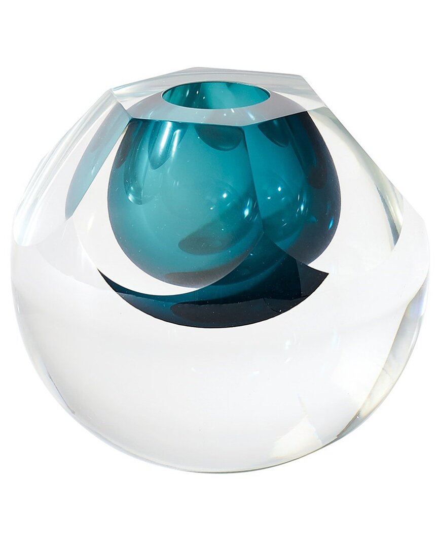 Global Views Hexagon Cut Glass Vase In Blue