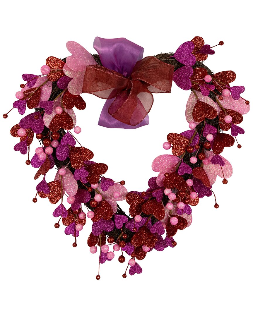 Northlight Glittered Hearts & Berries Valentine's Day Twig Wreath In Pink