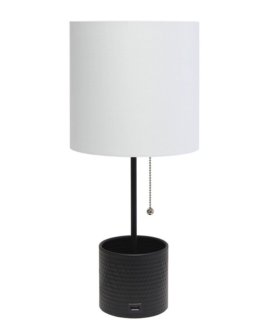 Lalia Home Hammered Metal Organizer Table Lamp With Usb Charging Port In Black