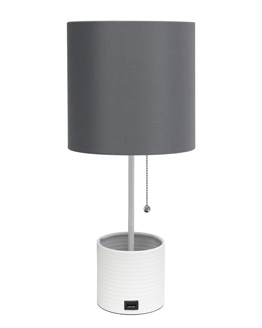 Lalia Home White Hammered Metal Organizer Table Lamp With Usb Charging Port