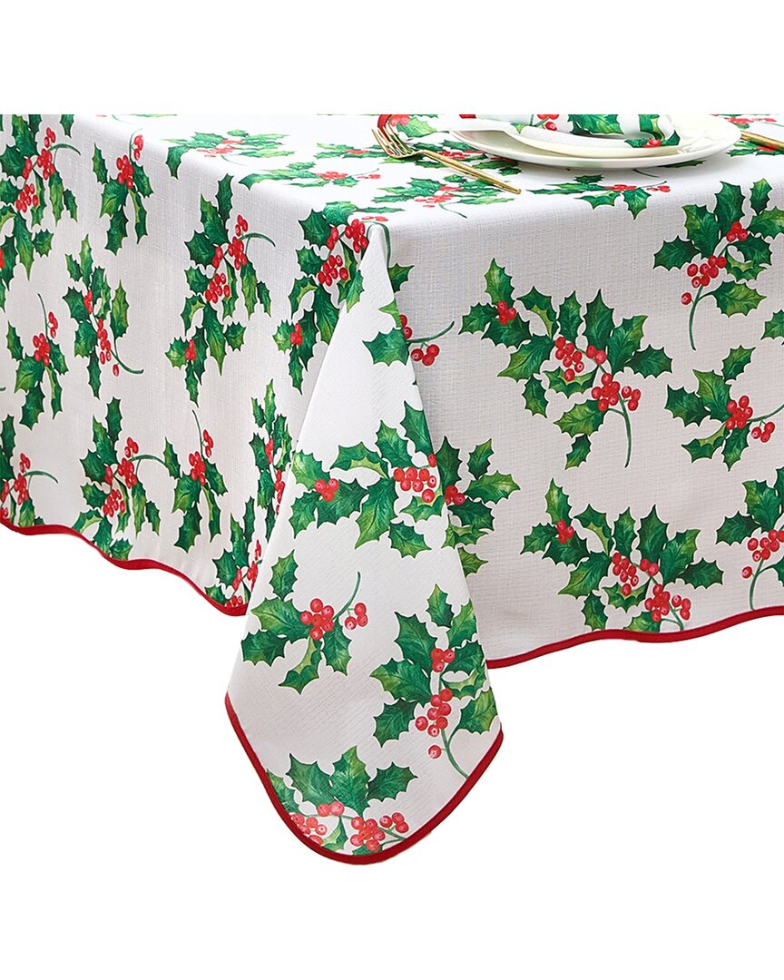 Elrene Home Fashions Vintage Holly Scallop Border Tablecloth In Green