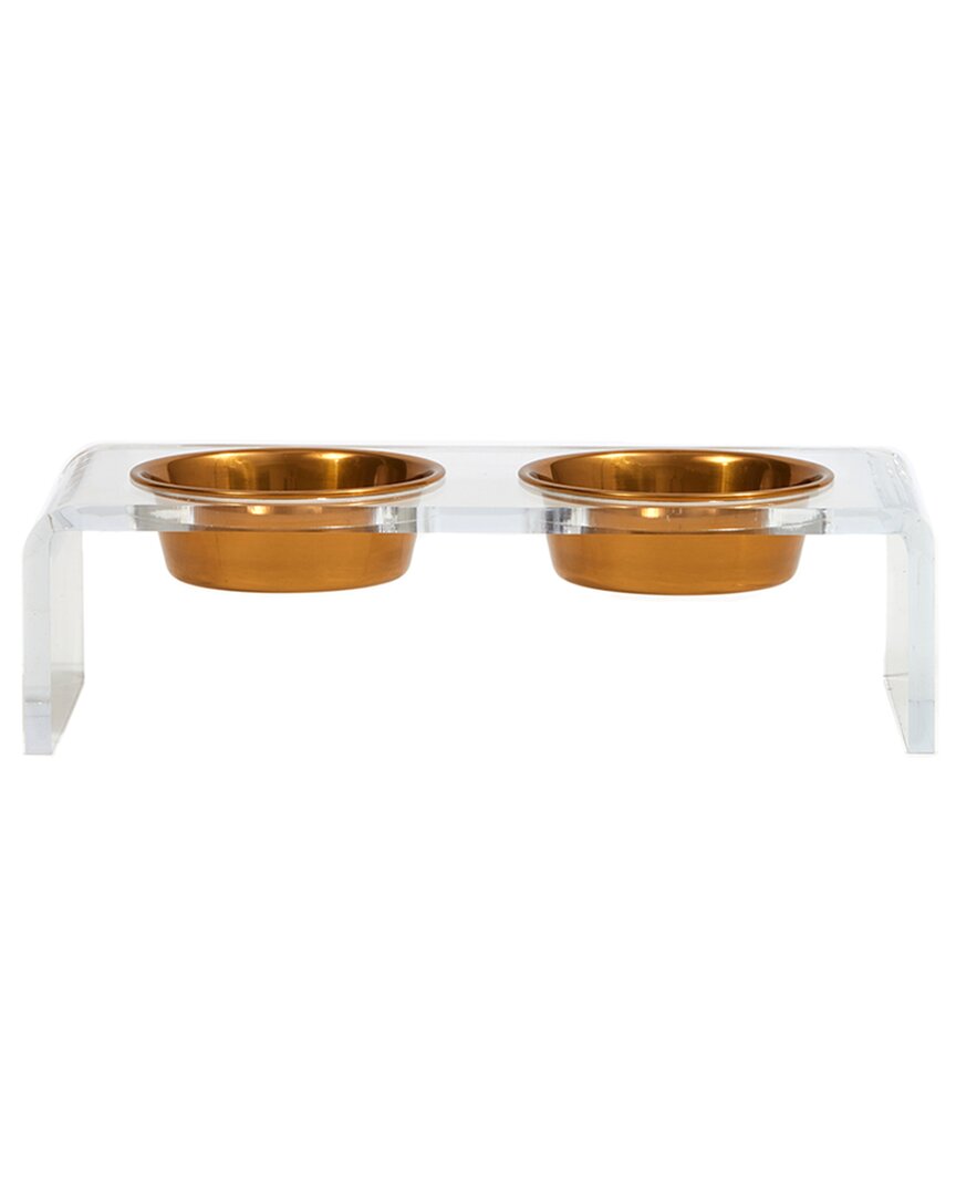 Shop Hiddin Small Clear Double Bowl Pet Feeder, 3.5 Cup Gold Bowls