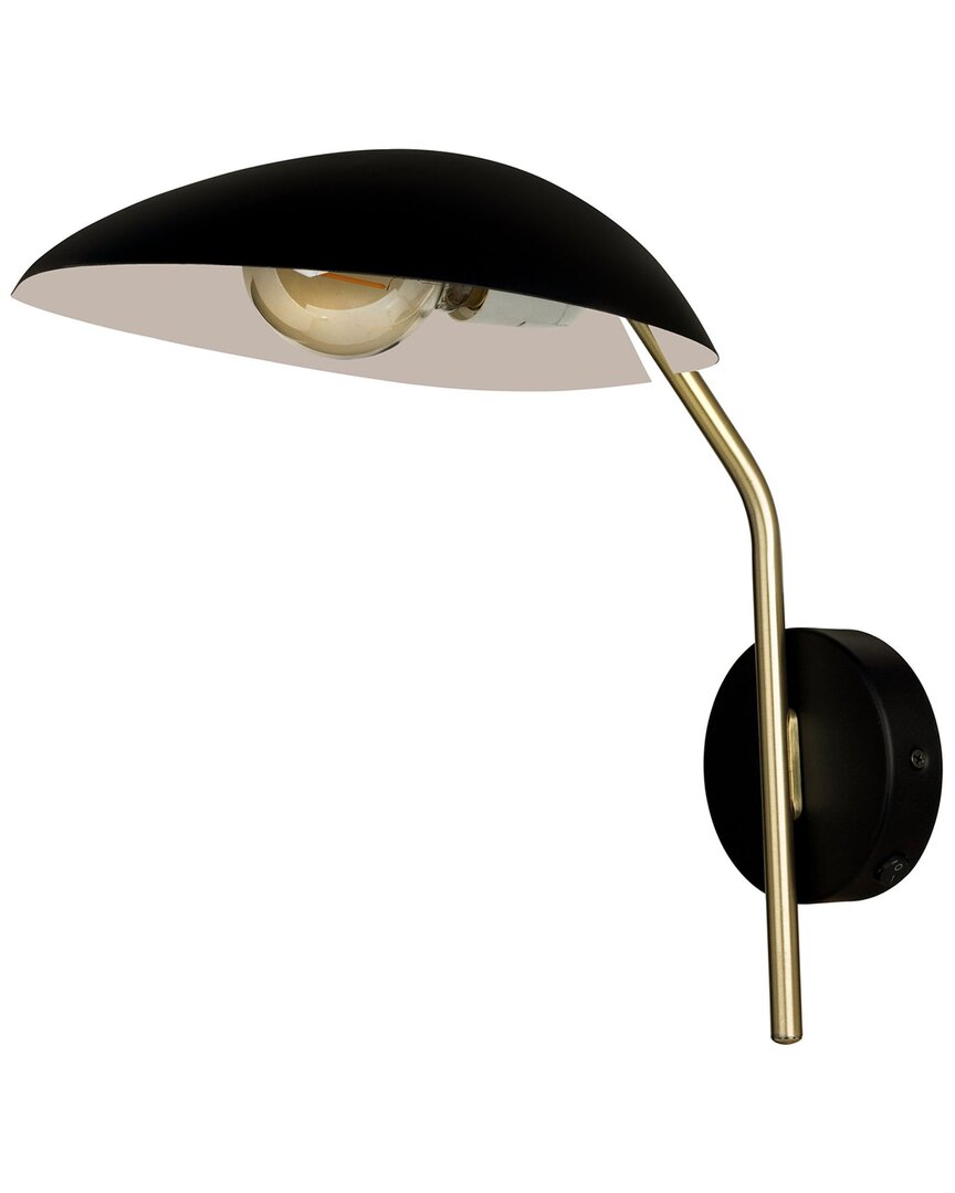 Eglo Lindmoor 1 Light Wall Light Black Finish With Brushed Brass Accents And Black With White Interi