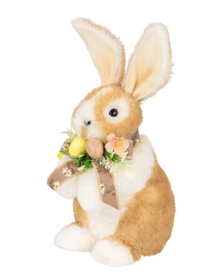 Northlight Plush Rabbit With Floral Bow Figurine In Brown