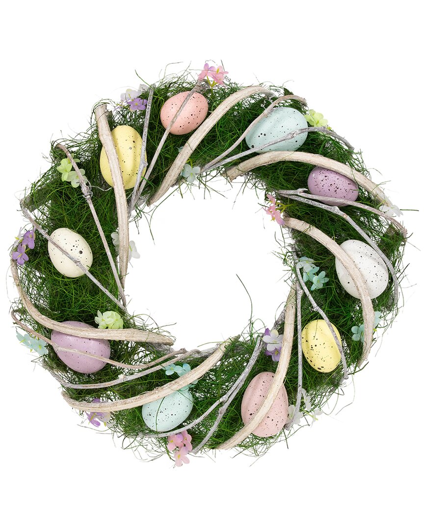 Northlight Speckled Eggs & Spring Flowers Easter Wreath In Green