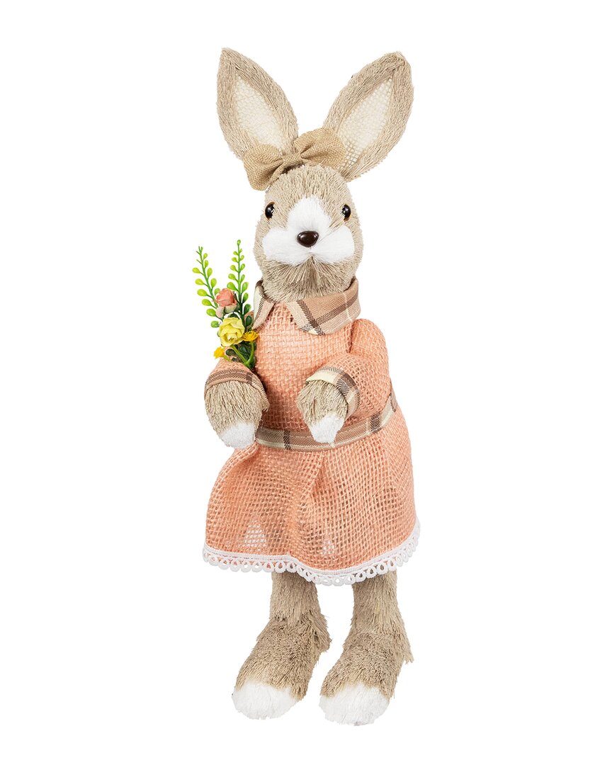 Northlight Rustic Girl Rabbit Easter Figure With Flowers In Brown