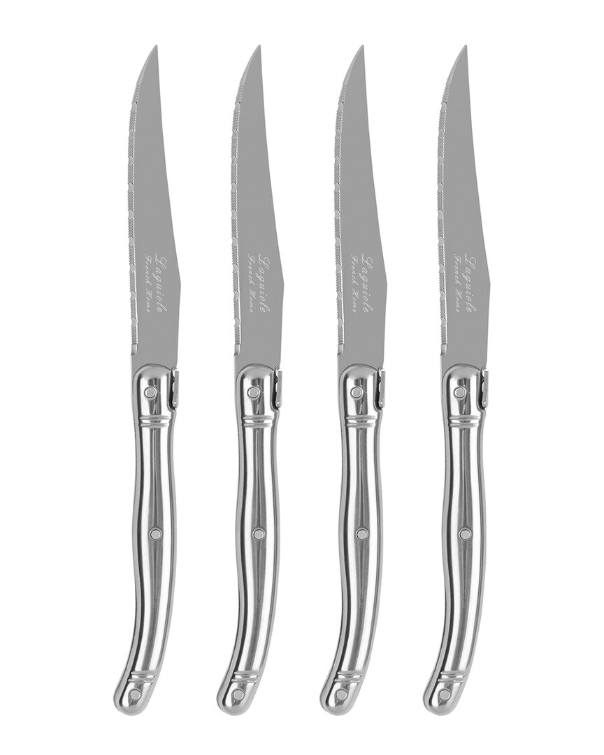 French Home Laguiole Connoisseur 4-piece Steak Knife Set With Handles In Silver