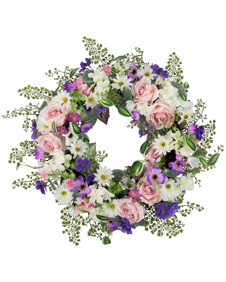 NORTHLIGHT NORTHLIGHT MIXED FLORAL & FERN ARTIFICIAL WREATH