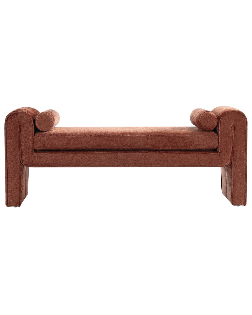 Manhattan Comfort Concord 59" Modern Chenille Upholstered Bench In Orange