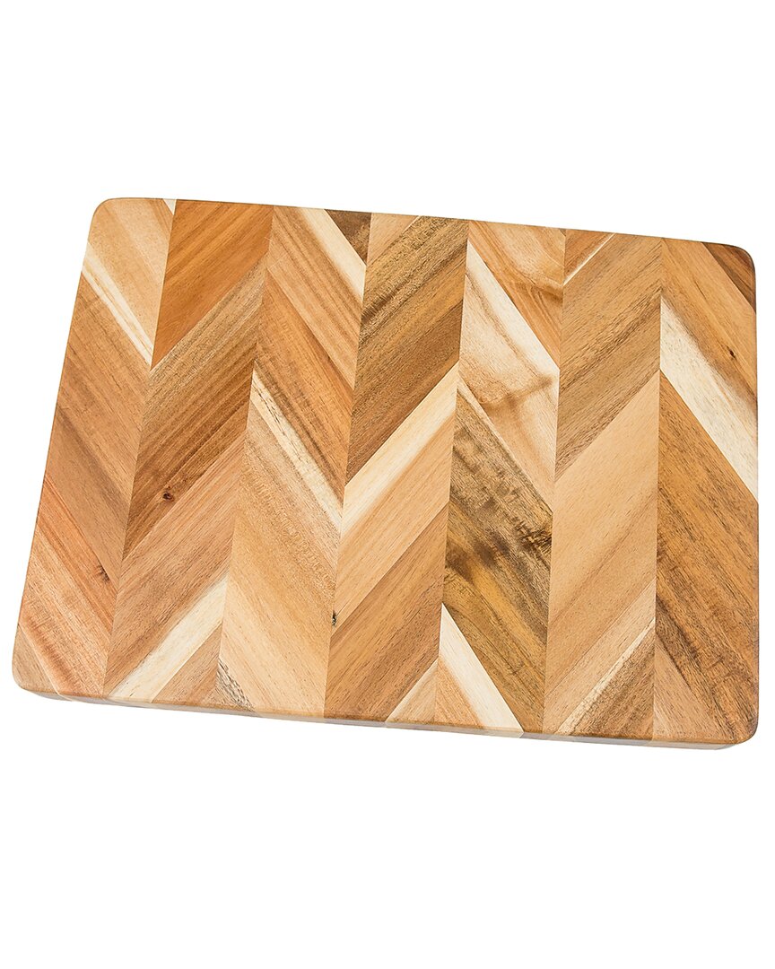 Lipper International Acacia Thick Herringbone Rectangular Large Cutting/serve  Board With Inset Hand In Brown