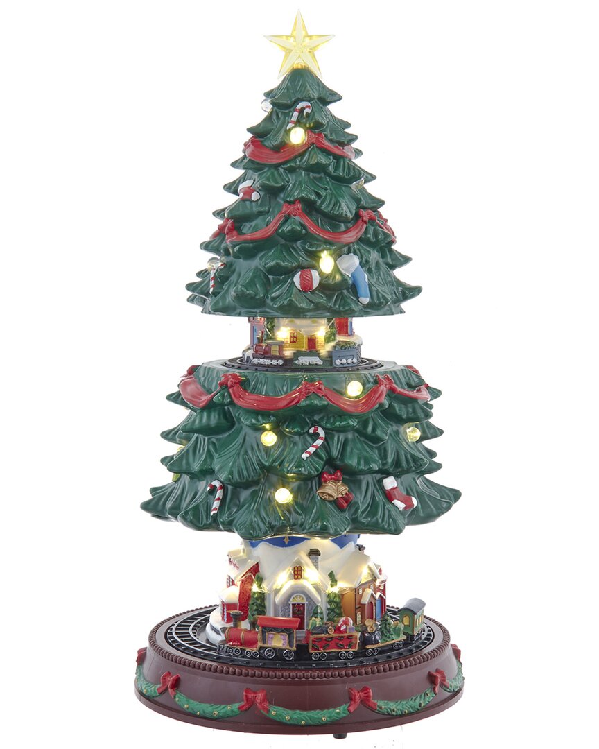 Kurt Adler Musical Animated Christmas Tree Tablepiece In Green