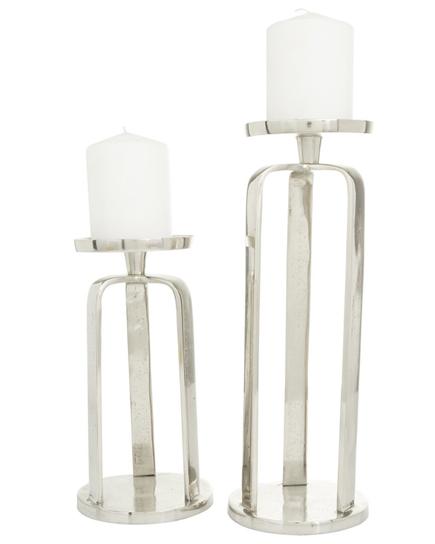 Cosmoliving By Cosmopolitan Silver Modern Candle Holder Set