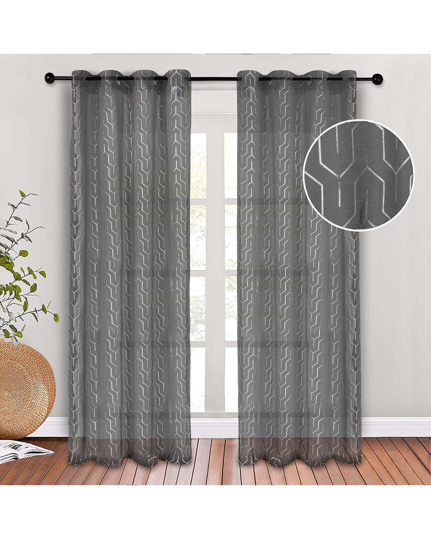 Superior 52x96 Cormac Printed Sheer 2pc Curtain Panel Set In Grey