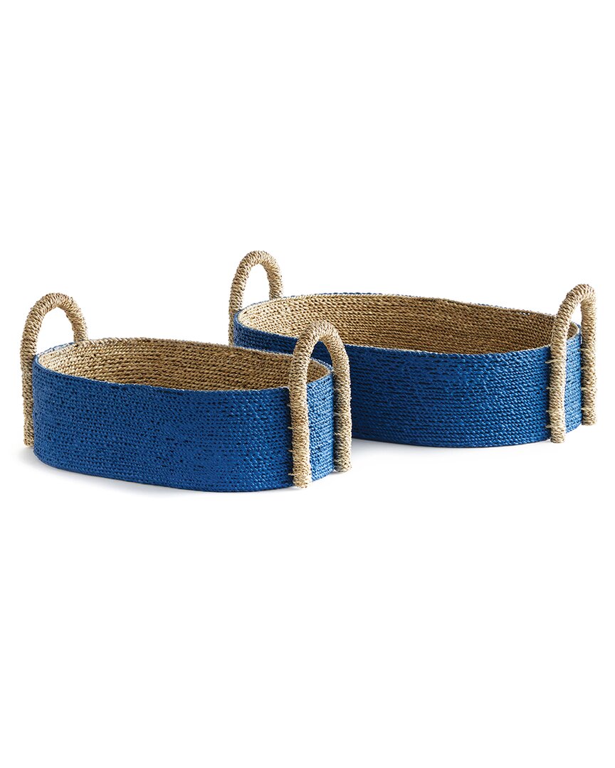 Shop Napa Home & Garden Set Of 2 Tiana Seagrass Short Oval Baskets In Blue
