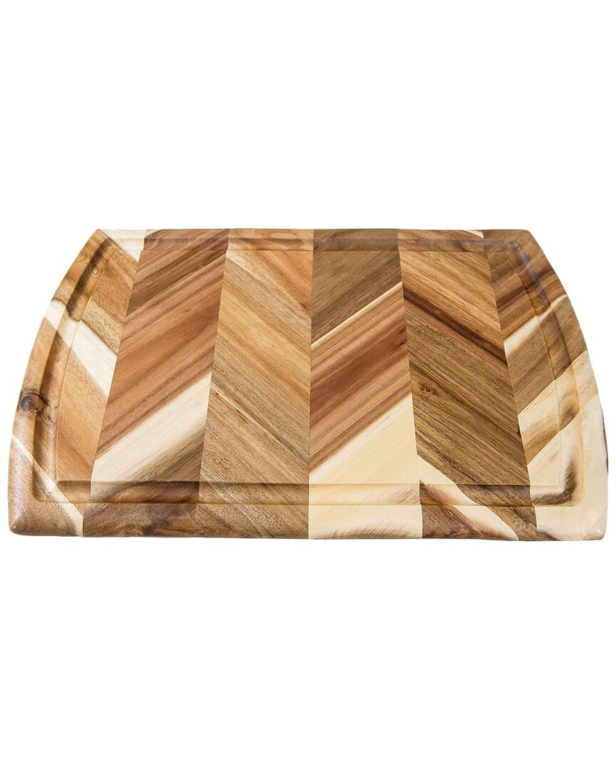 Lipper International Acacia Herringbone Cutting / Serve Board With Juice Well & Inset Handles In Brown
