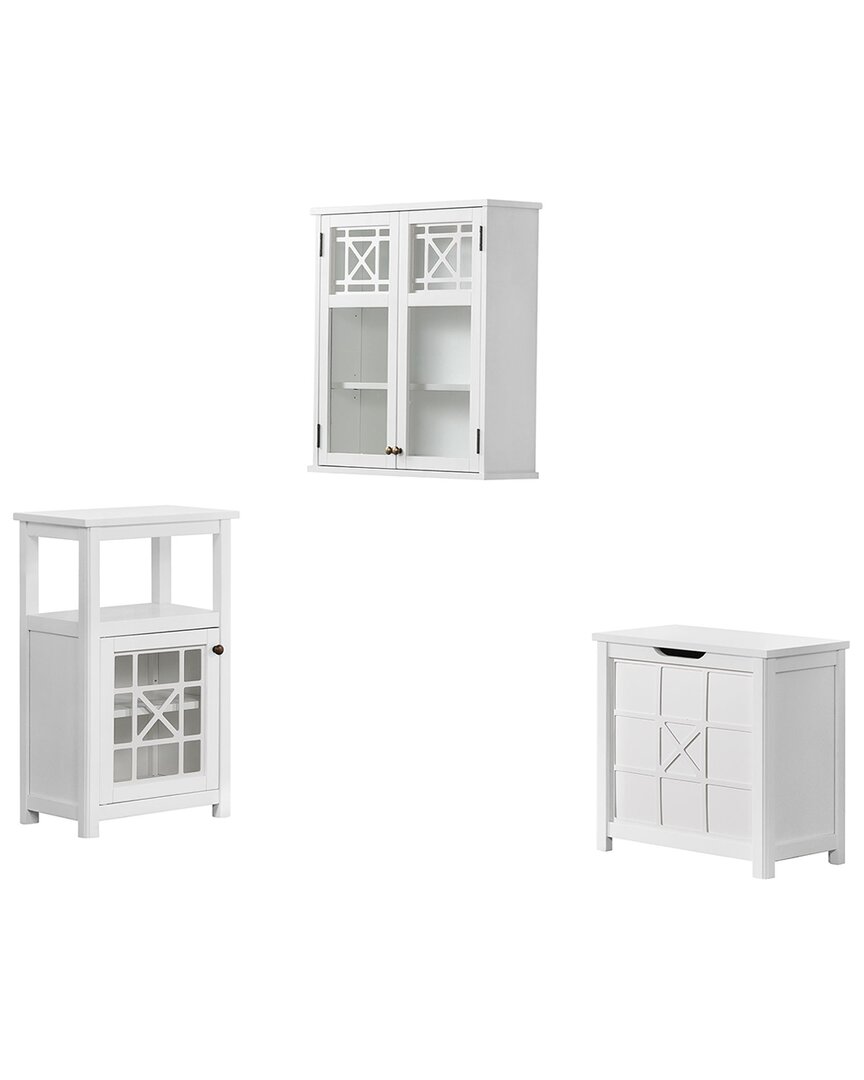 Alaterre Derby 3pc Bathroom Set With Wall Mounted Bath Cabinet, Hamper, And Floor Cabinet