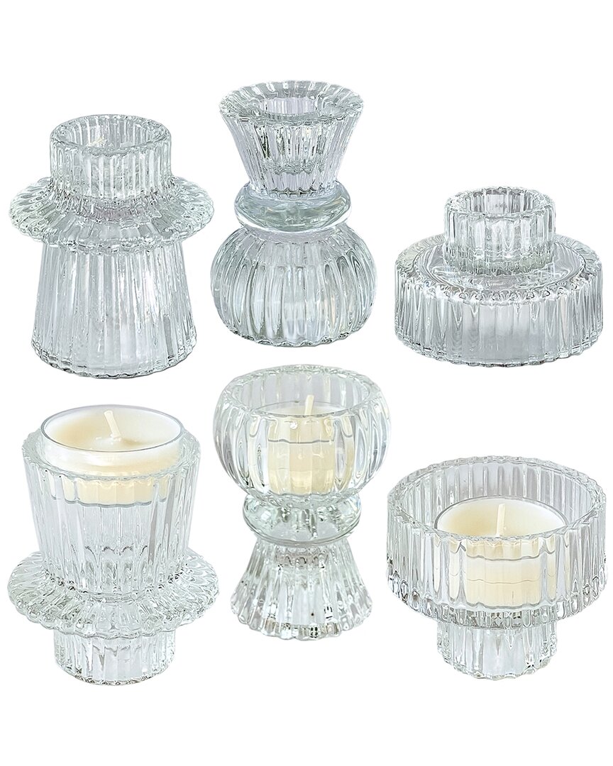 Kate Aspen Set Of 4 Ribbed Candlestick/tealight Holders In Clear