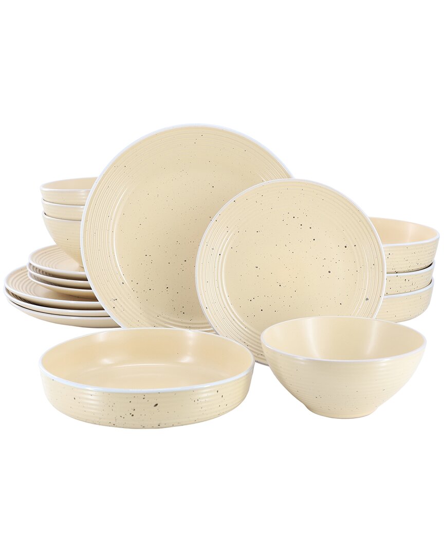 Elama Emilia Yellow 16pc Double Bowl Stoneware Dinnerwar