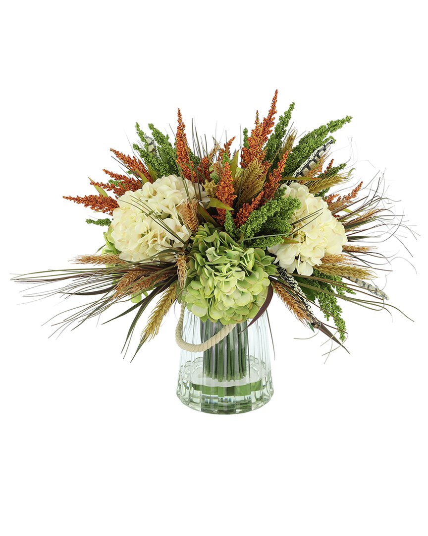 Creative Displays Modern Fall Arrangement With Green Hydrangeas & Orange Heather In Orange