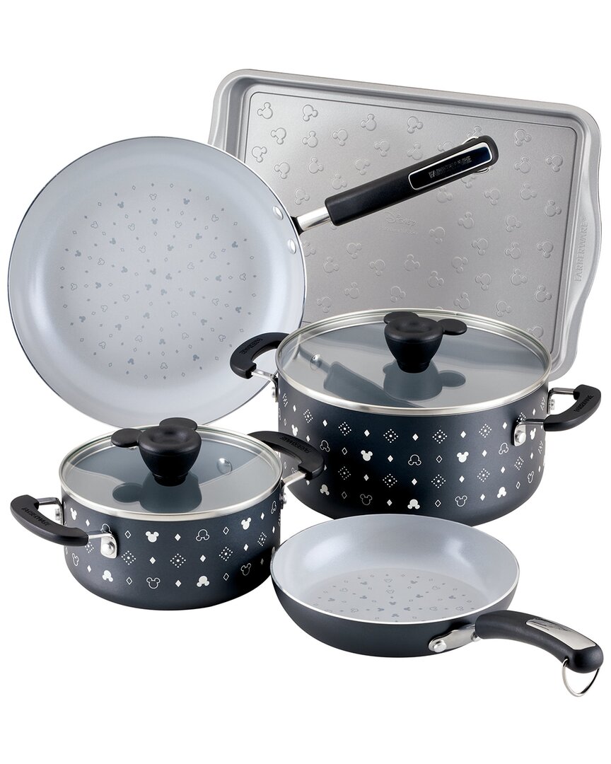 Farberware Disney Monochrome 7 Piece Ceramic Nonstick Cookware Set In Black