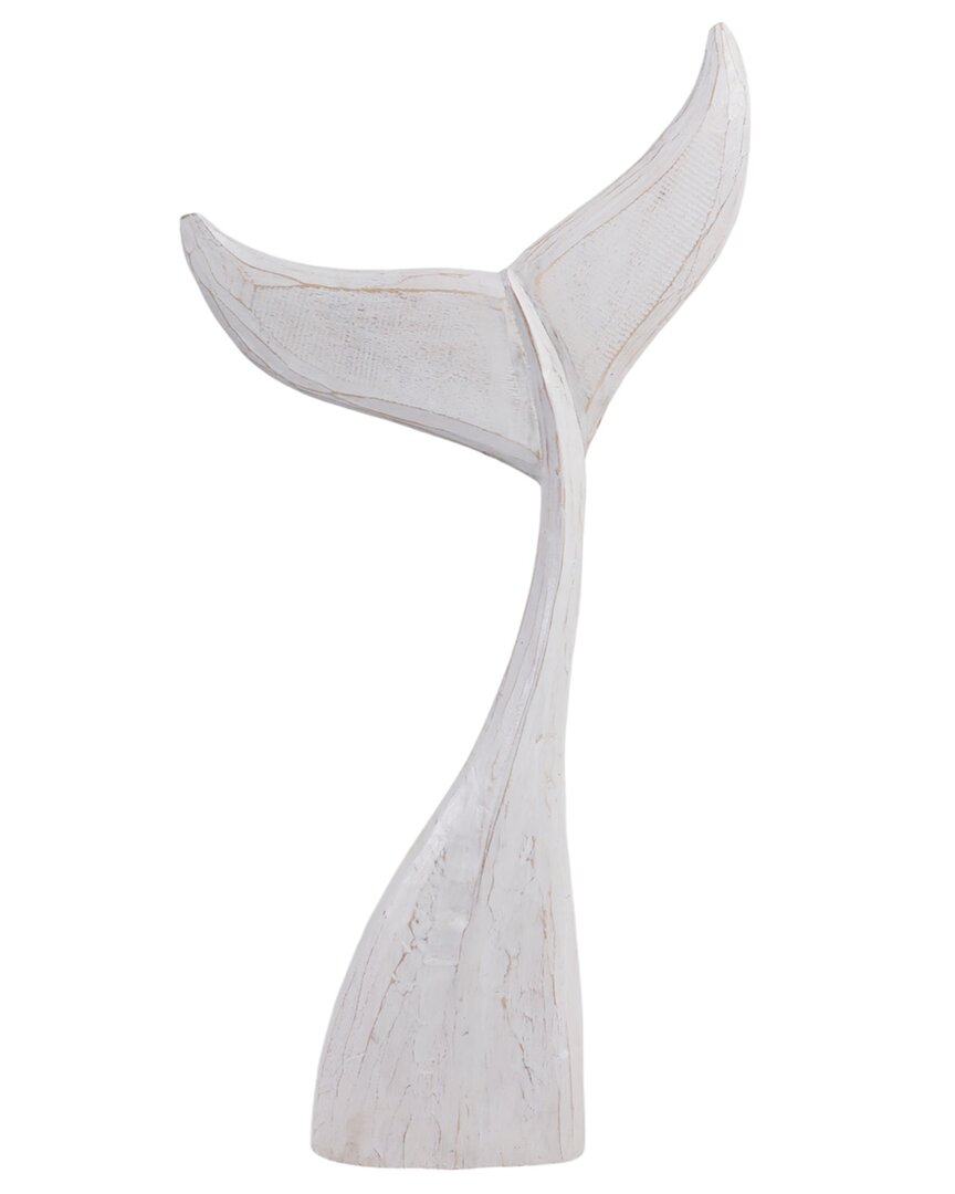 Sagebrook Home 32in Wood Whale Tail Decor In White