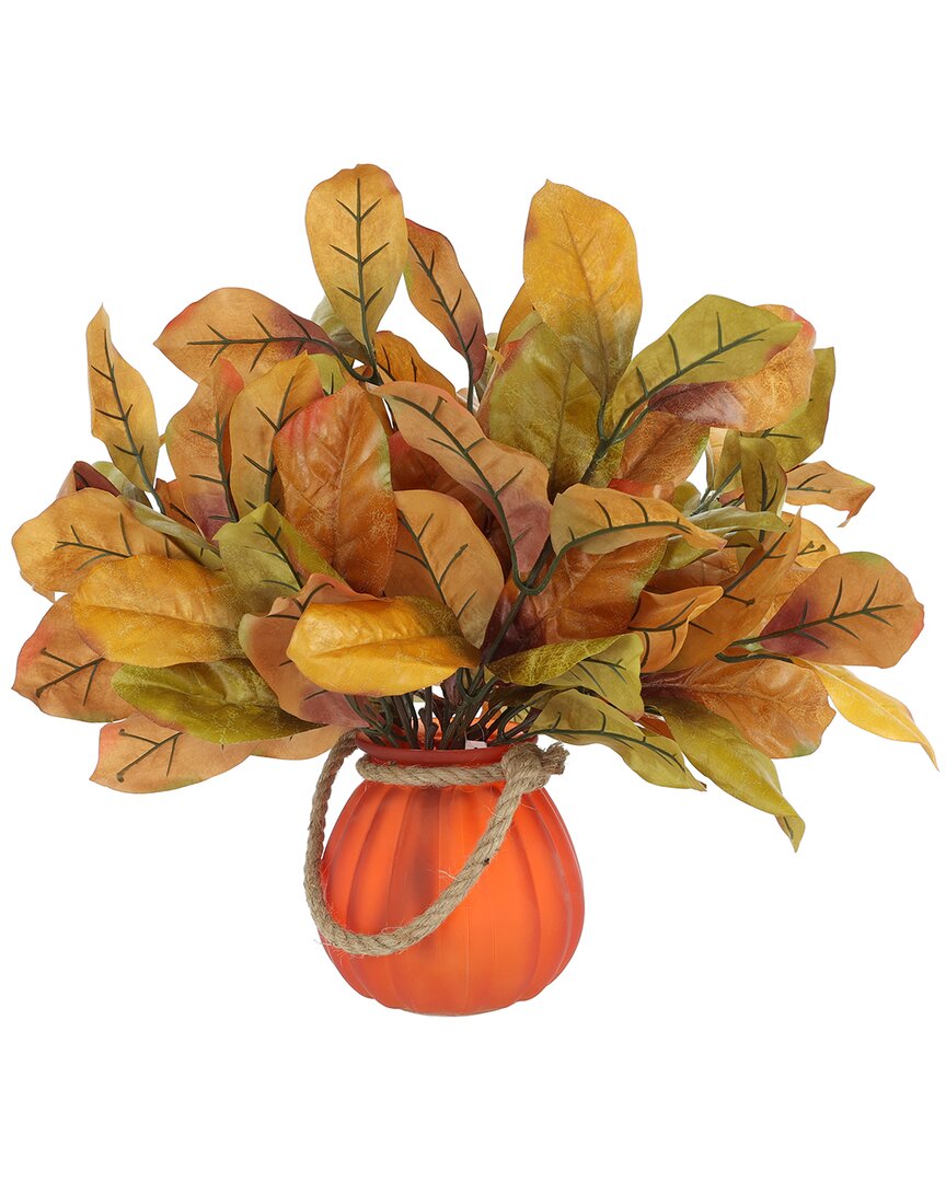 Creative Displays Rustic Fall Leaves Arranged In Orange Pumpkin Vase In Orange