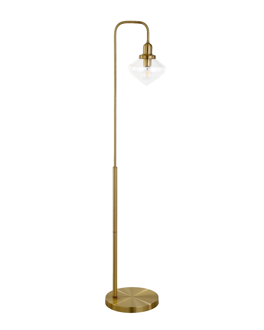 Abraham + Ivy Zariza Brass Finish Arc Floor Lamp With Clear Glass Shade In Gold