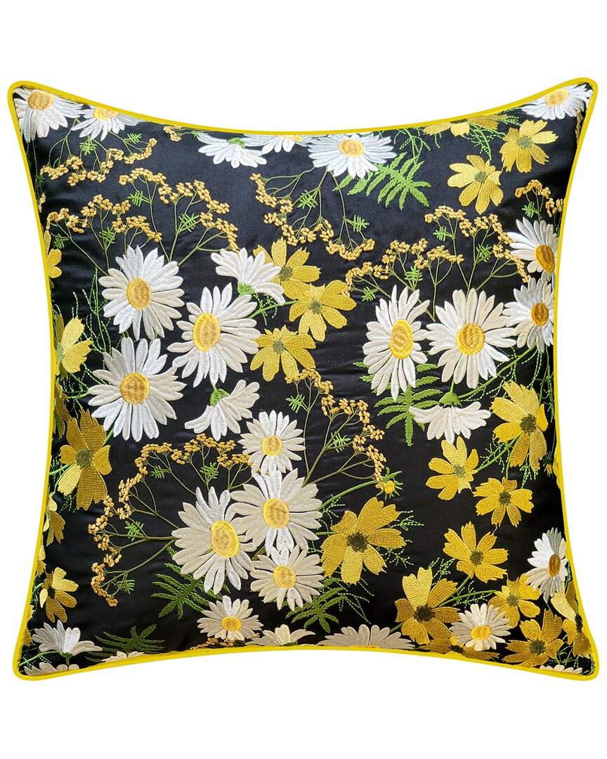 Edie Home Indoor/outdoor Floral Print With Allover Embroidery Decorative Pillow
