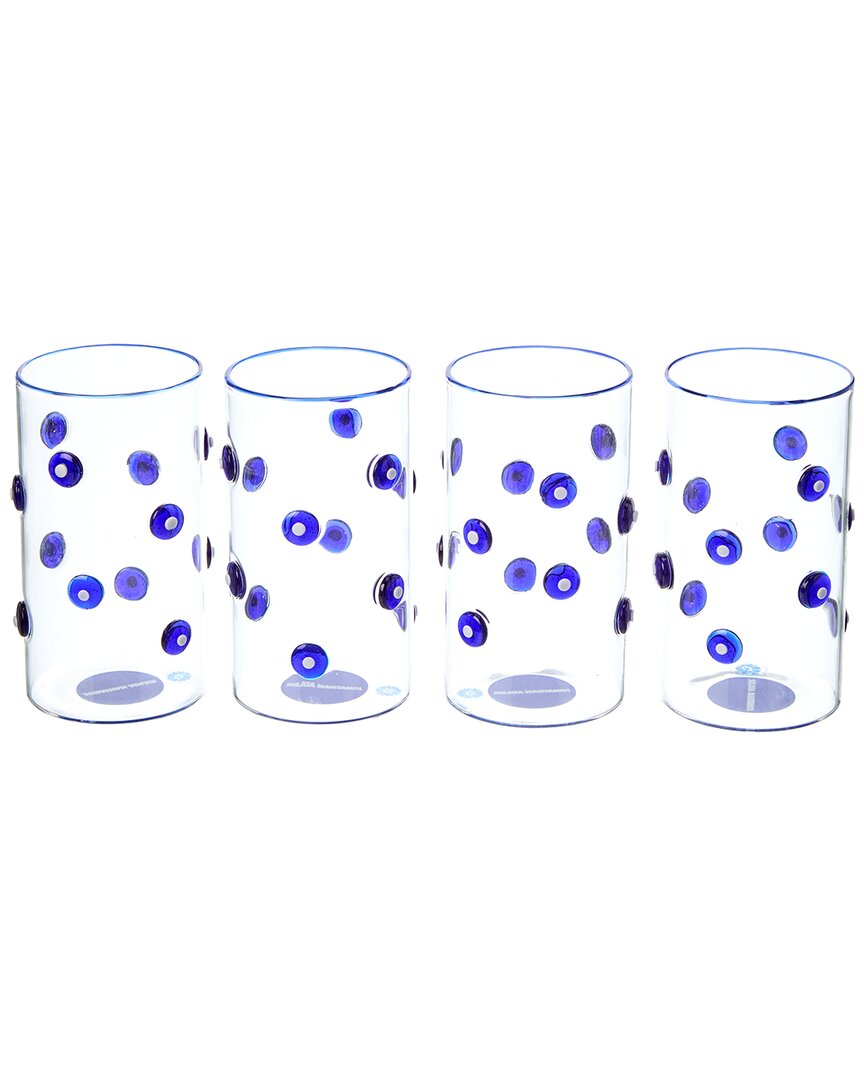 Jonathan Adler Set Of 4 Boxed Dottie Highball Glasses In Blue