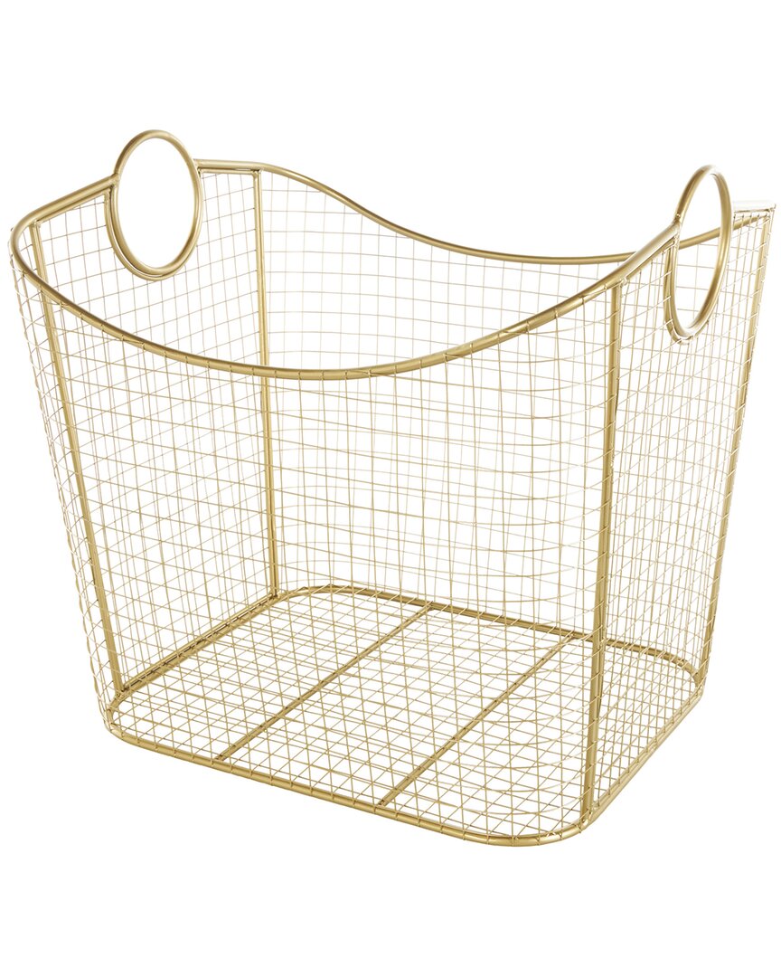 Peyton Lane Gold Metal Deep Storage Basket With Round Handles In Burgundy