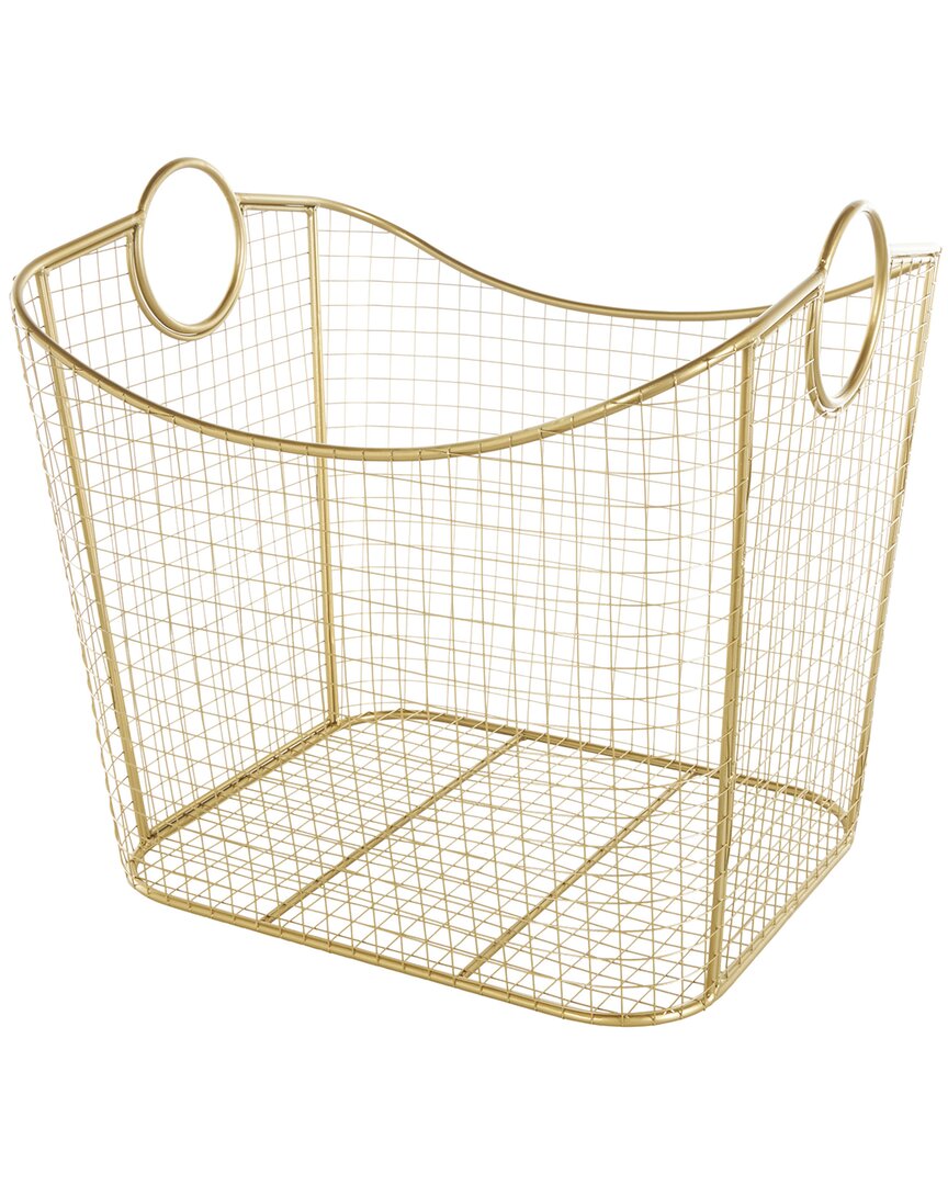 Peyton Lane Gold Metal Deep Storage Basket With Round Handles In Gold