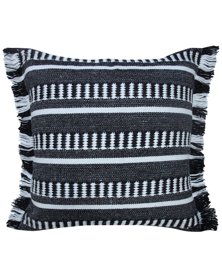 Lr Home Alton Dash Striped Indoor/outdoor Throw Pillow With Fringe In Black