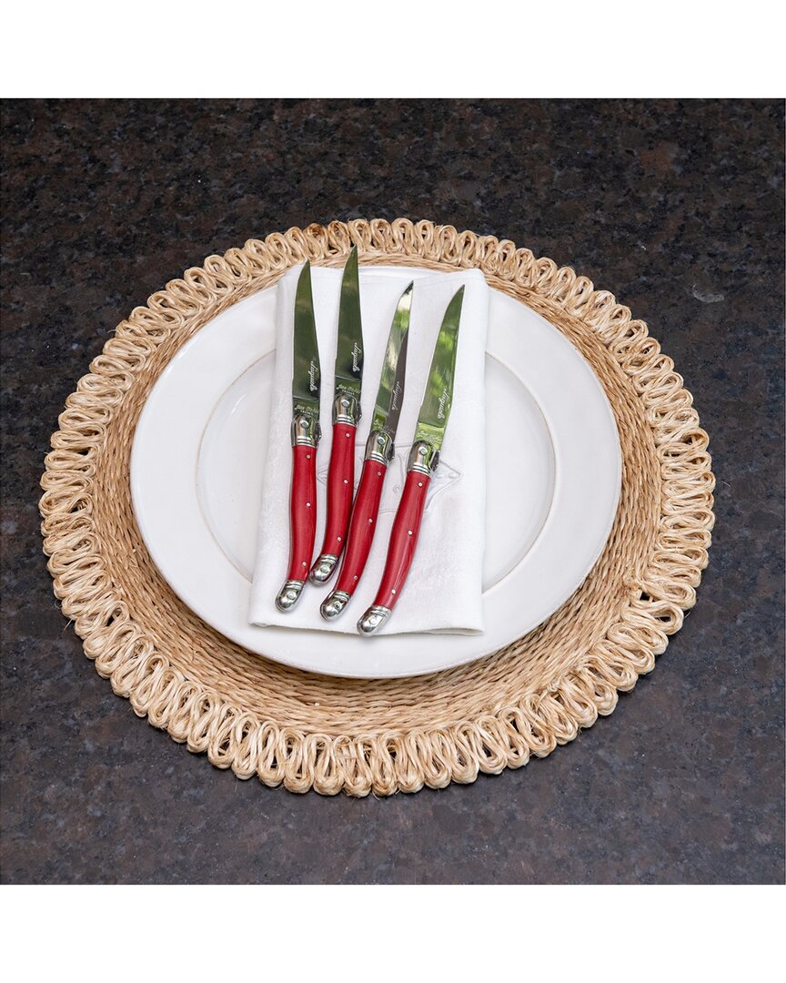 Jean Dubost 6 Steak Knives With Red Handles In A Tray