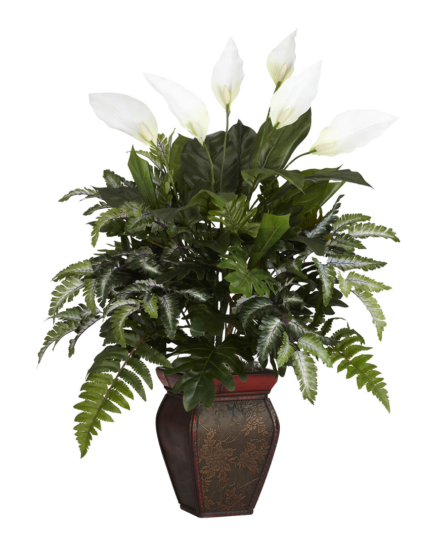 NEARLY NATURAL NEARLY NATURAL MIXED GREENS WITH SPATHIPHYLLUM & DECORATIVE VASE SILK PLANT