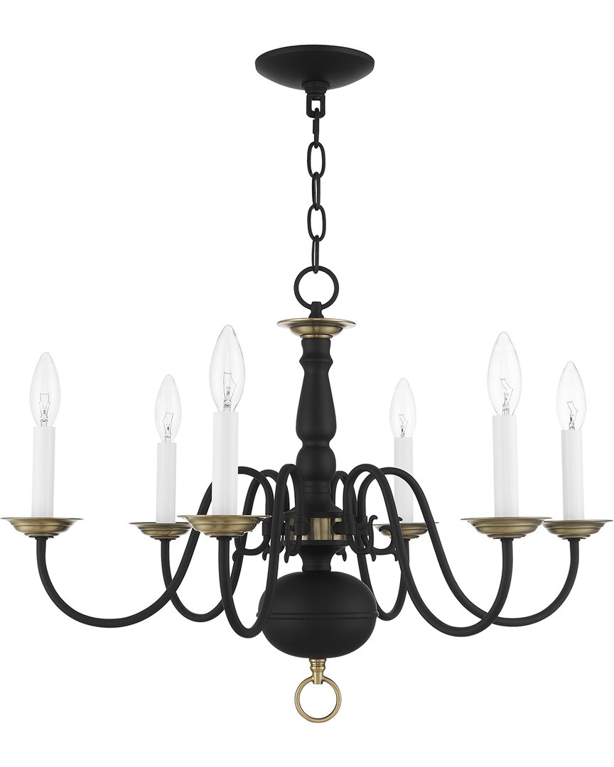 Livex Lighting 6-light Black With Antique Brass Accents Chandelier In Black