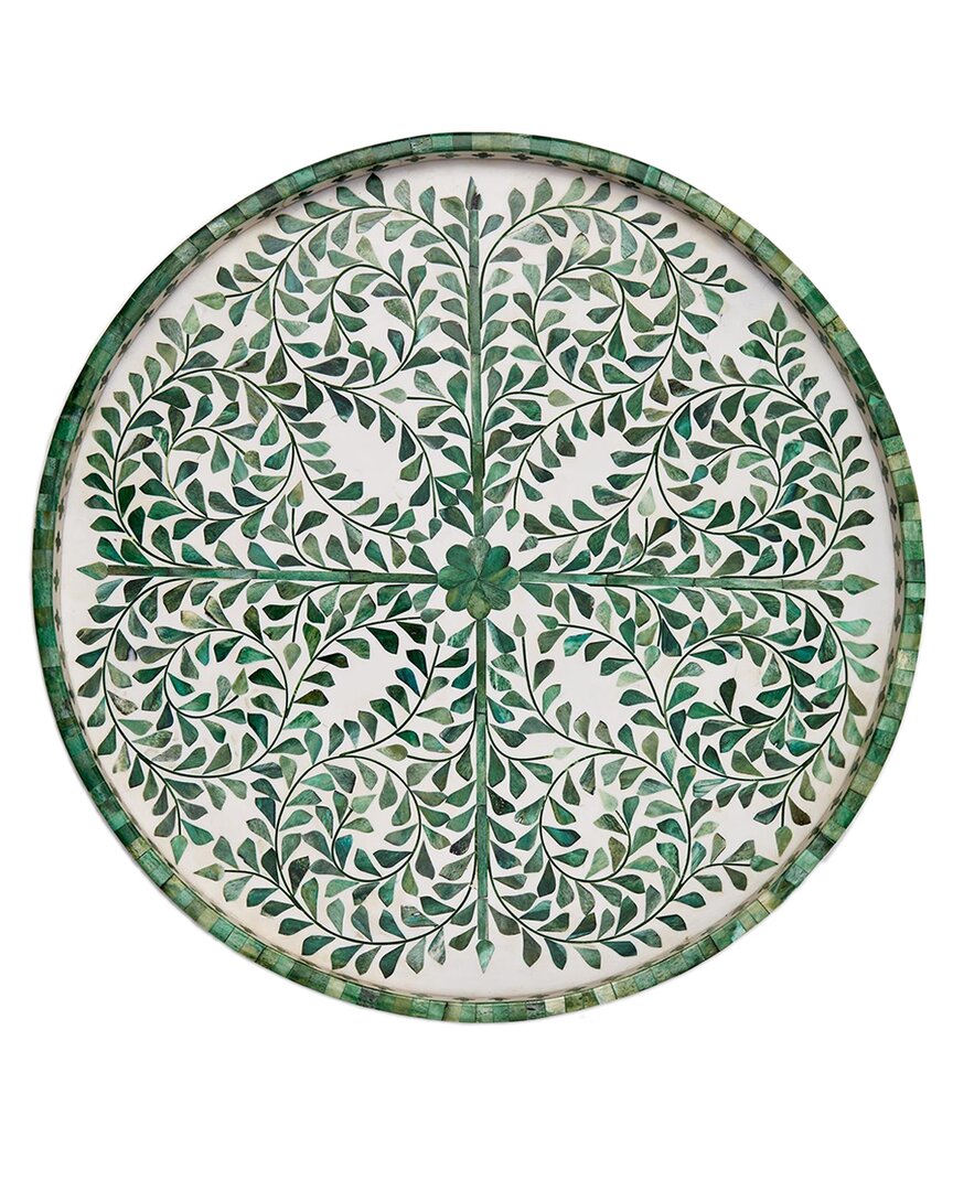 Two's Company Tozai Green/white Inlaid Decorative Round Serving Tray